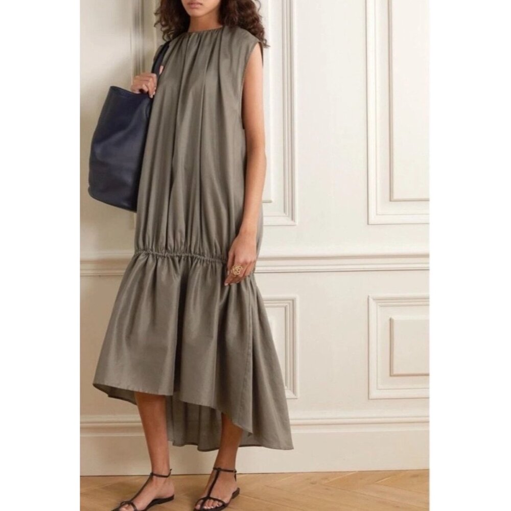 $490 Toteme L XL Pretoria Maxi Dress Green Drop Waist Lagenlook Party Wedding - Picture 2 of 13